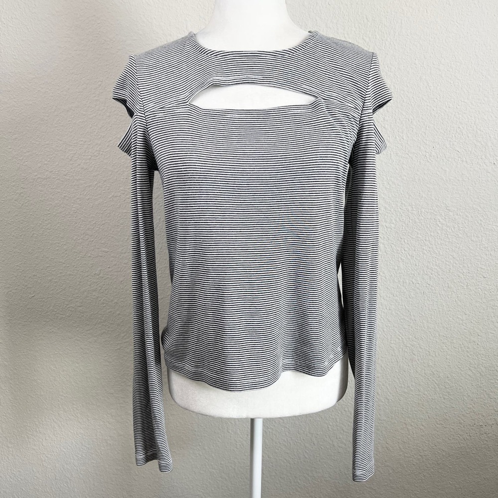 Splendid Cold Shoulder Top Women's Size L Long Sleeve Stripe Keyhole Casual